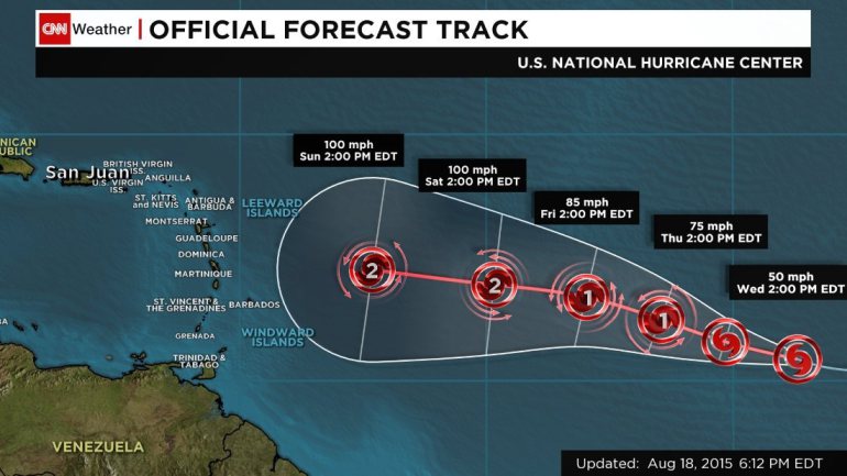 Tropical Storm Danny is forecast to become a hurricane by Thursday, August 20, 2015. The storm currently is about 1,600 miles off the Windward Islands and is moving west at about 12 mph.